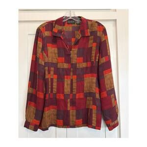 VTG Liz Claiborne Collection 100% Silk geometric blouse 8 petite